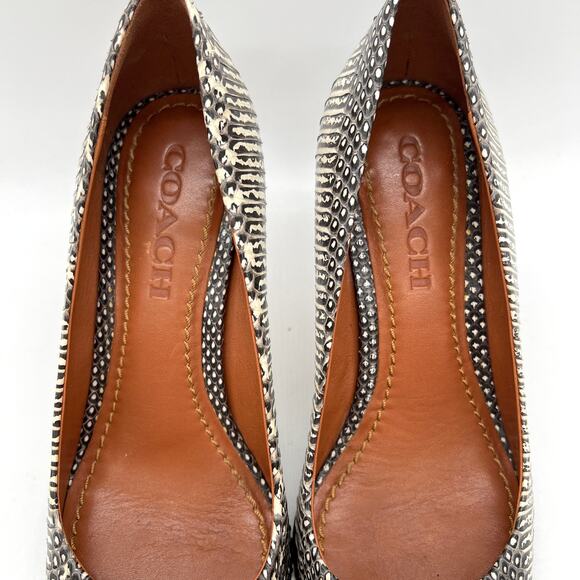 COACH Heels Womens 6 Black White Beadchain Pump in Snakeskin Leather Stiletto - Picture 4 of 12